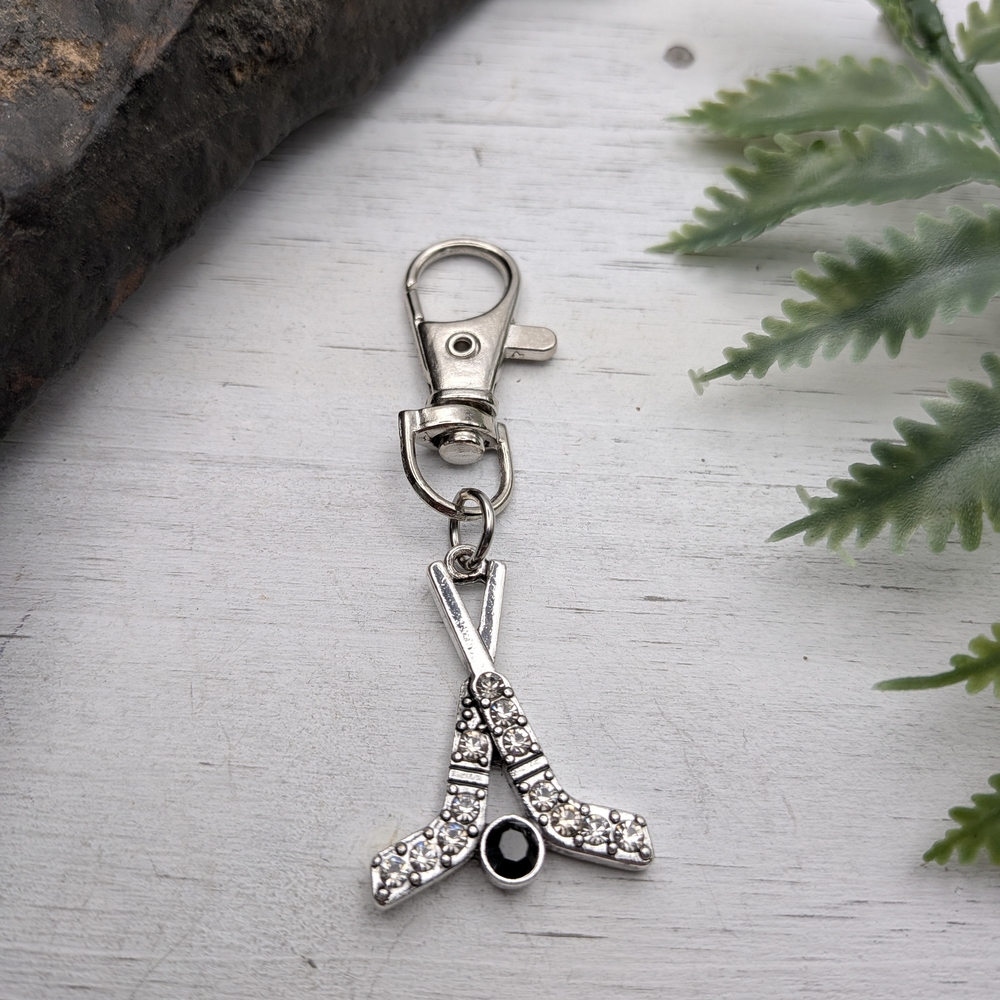 Crystal Hockey Stick Keychain with Black Accent / Bag Charm - Picture 2 of 4